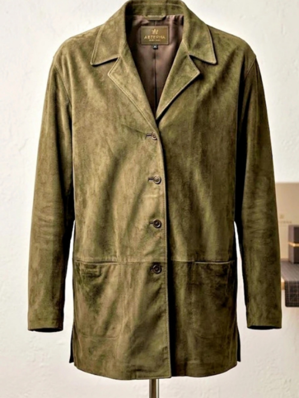 DANIER Women's Olive Green Suede Trench Coat (Sz M) Classic Lux Fall Minimalist